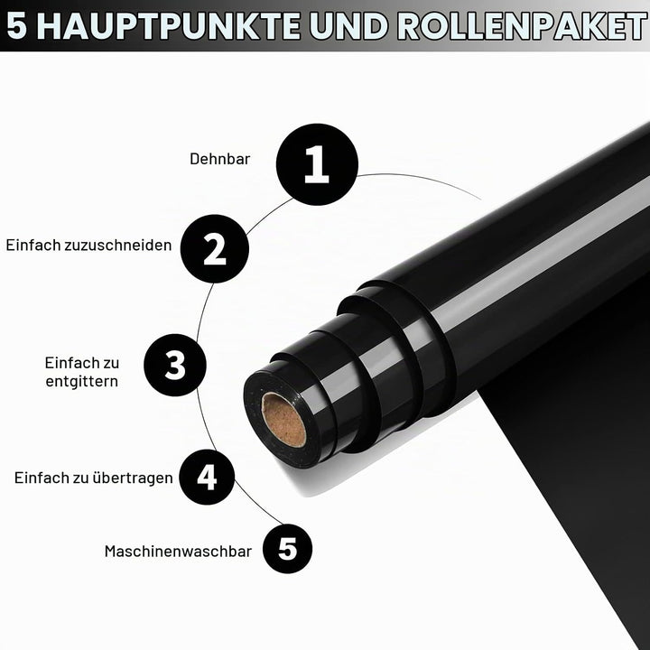 Bocguy Plotterfolie Textil Schwarz, 30.5CM x 10M Heat Transfer Vinyl Flexfolie Rollen mit Plotter We