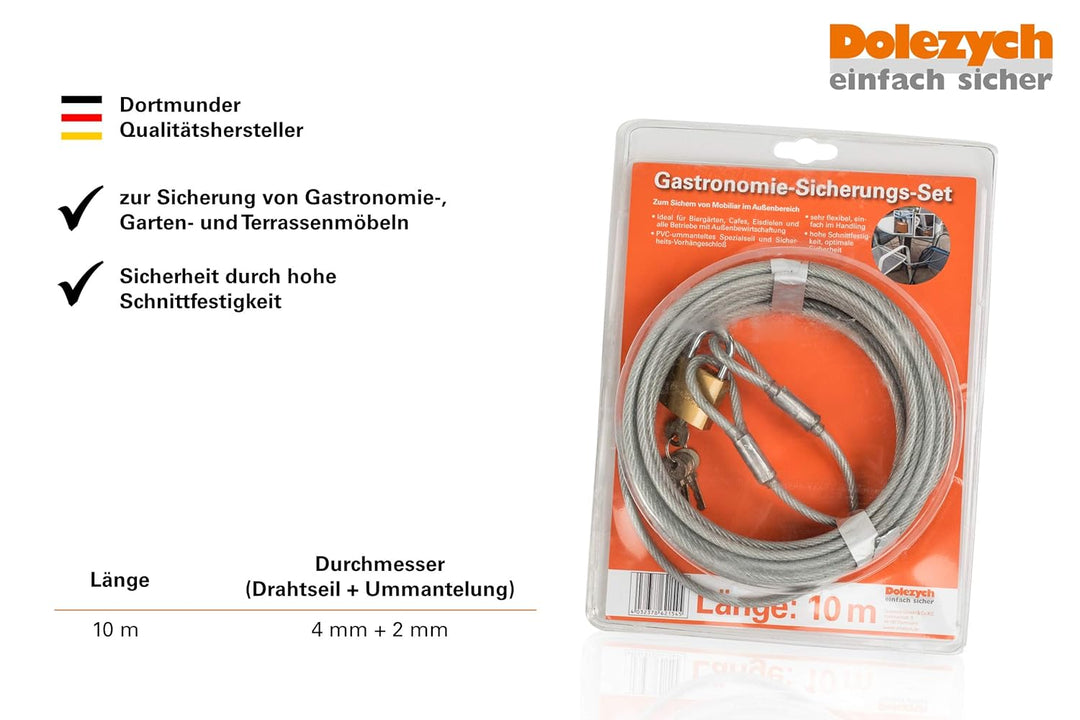 Dolezych Gastro- und Möbel-Diebstahlschutzseil, 10 m Länge