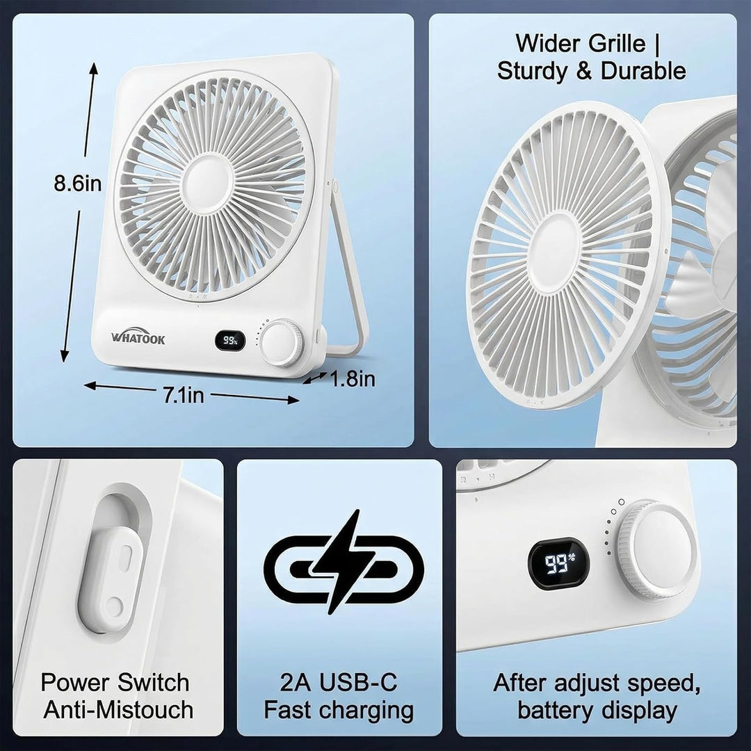 Akku Ventilator 10000mAh 40H mit 100 Stufen: Stufenlos Regulierbarer Tischventilator leise mit Wandh