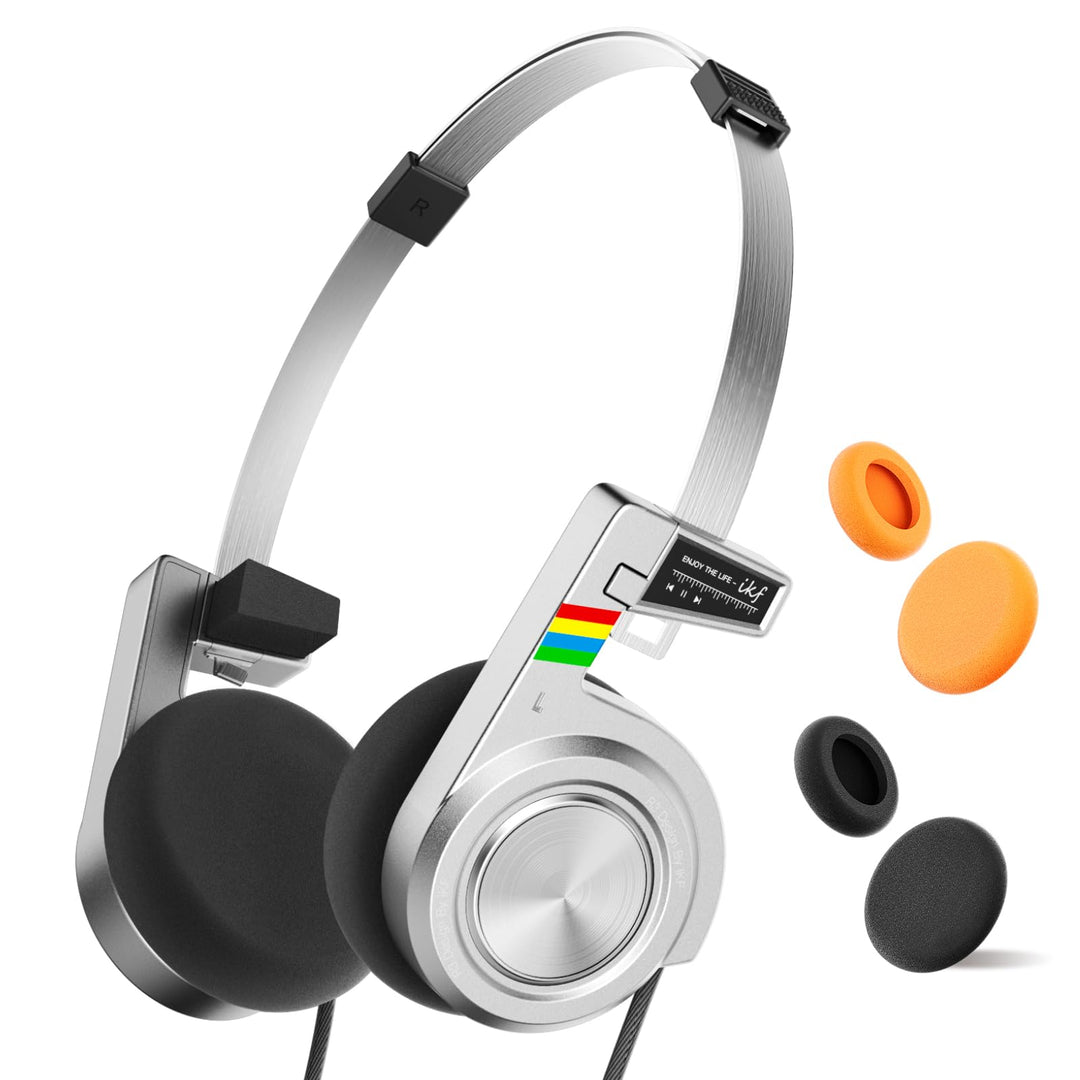 iKF R3 Kopfhörer Kabellos Bluetooth Retro, Vintage On Ear Headphones, bis zu 60 Stunden Spielzeit, D