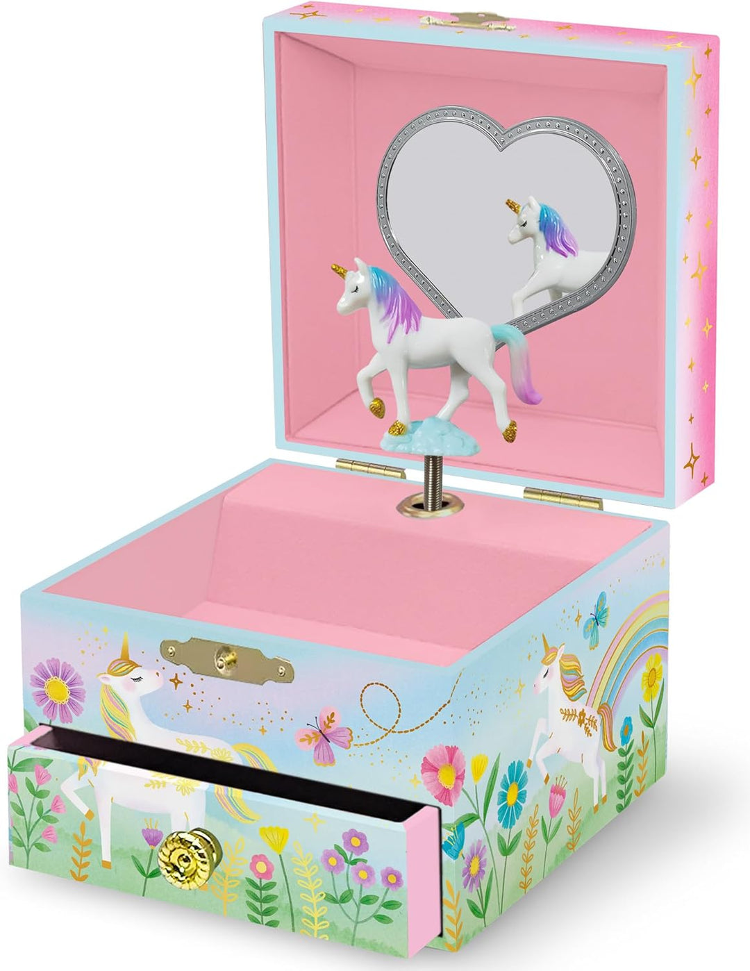 Musikalisches Einhorn-Schmuckkästchen für Mädchen – Kinder tanzende Einhorn-Spieluhr mit Spiegel, Ei