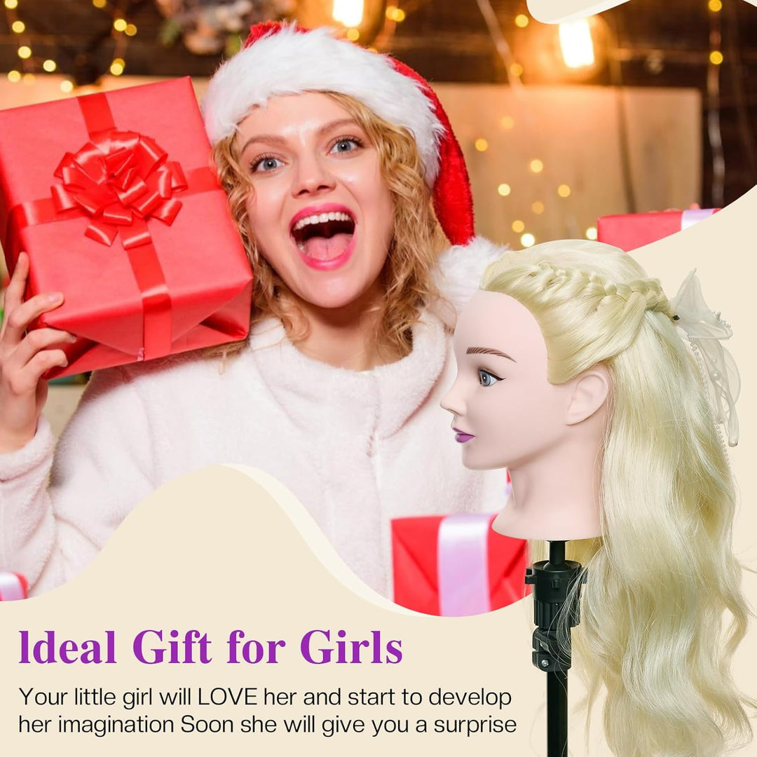 Frisierkopf 50% Echthaar Übungskopf Frisierkopf Puppenkopf zum Frisieren Trainingsköpfe für Friseure