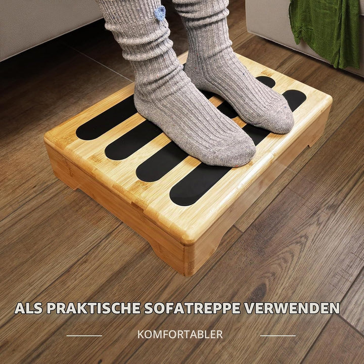 Tritthocker Holz mit Rutschfester Gummiauflage für Erwachsene und Steighilfe für Senioren - Step Sto