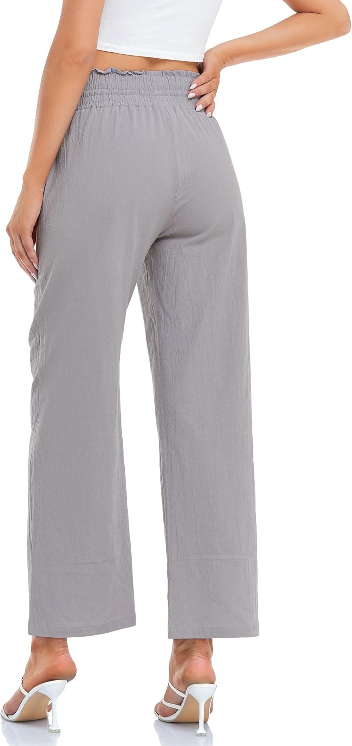 Famulily Leinenhose Damen Sommer Weites Bein High Waist Palazzo Freizeithose Stoffhose Yogahose Mit