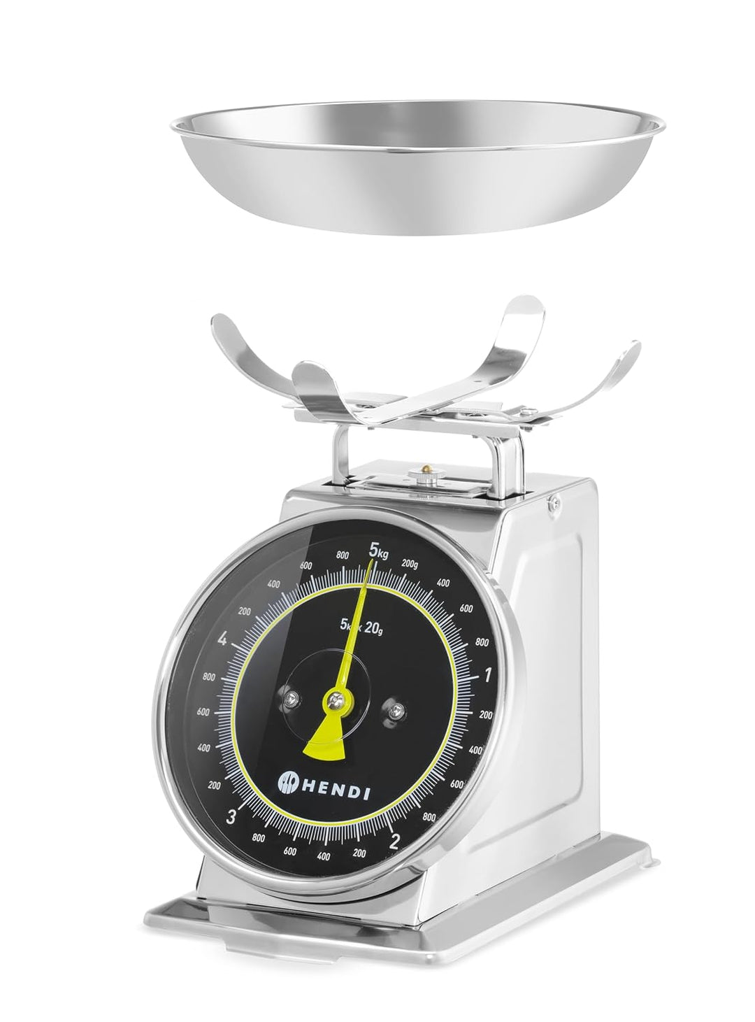 HENDI Küchenwaage, mechanisch, für max 5 kg, Einteilung 20g, mit Wiegeschale, Tara-Funktion, keine B