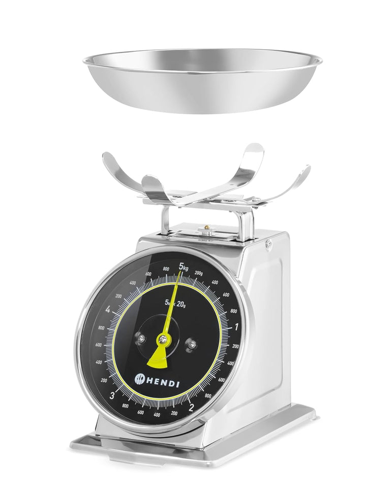 HENDI Küchenwaage, mechanisch, für max 5 kg, Einteilung 20g, mit Wiegeschale, Tara-Funktion, keine B