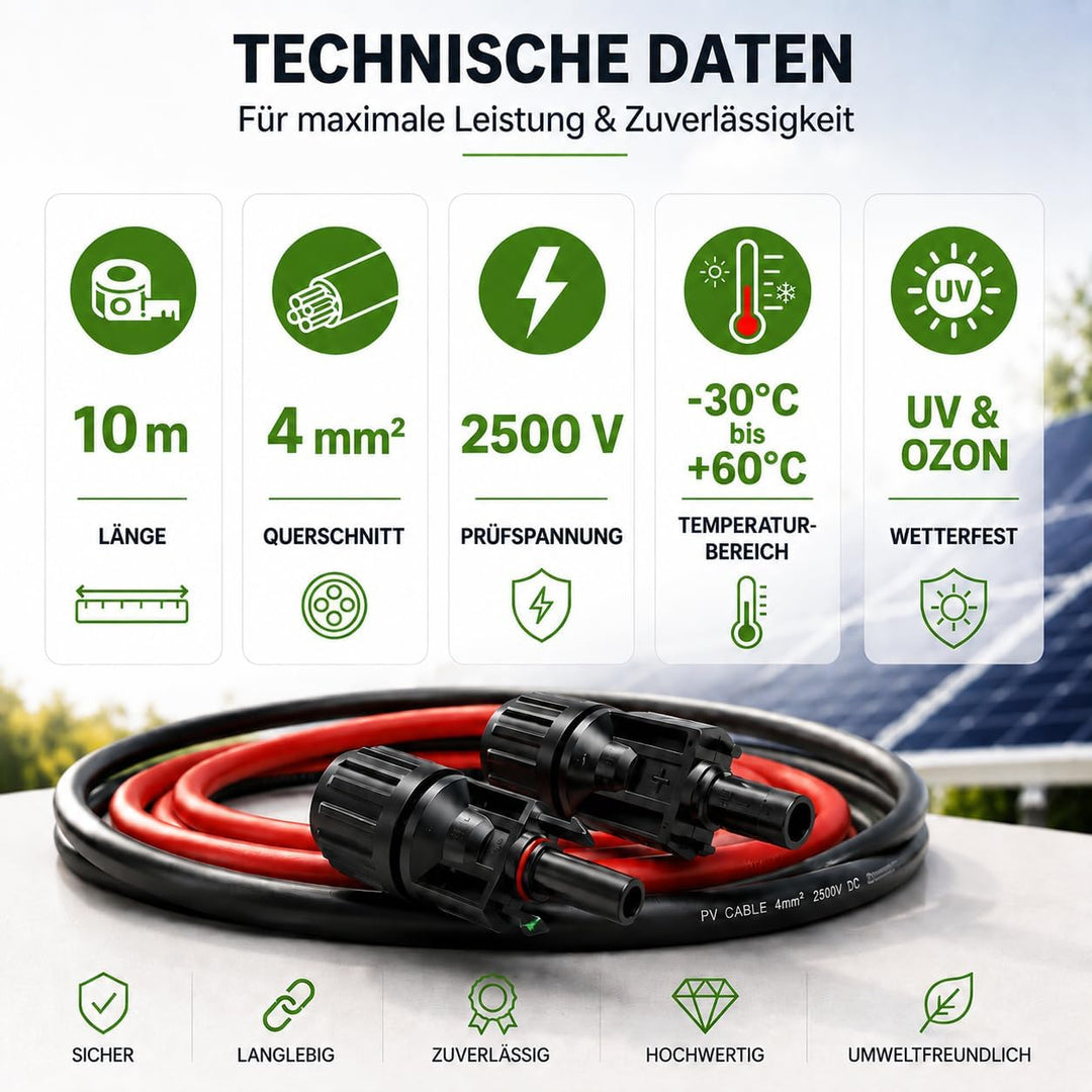 Offgridtec 10m 4mm² Solar-Verlängerungskabel mit Solarstecker, 10m