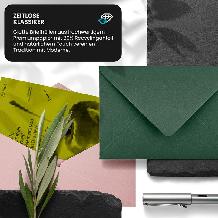 Netuno 500 Kuverts Grün DIN C6 11,4x16,2 cm edel und elegant | 120g Keaykolour Matcha Tea · hochwert