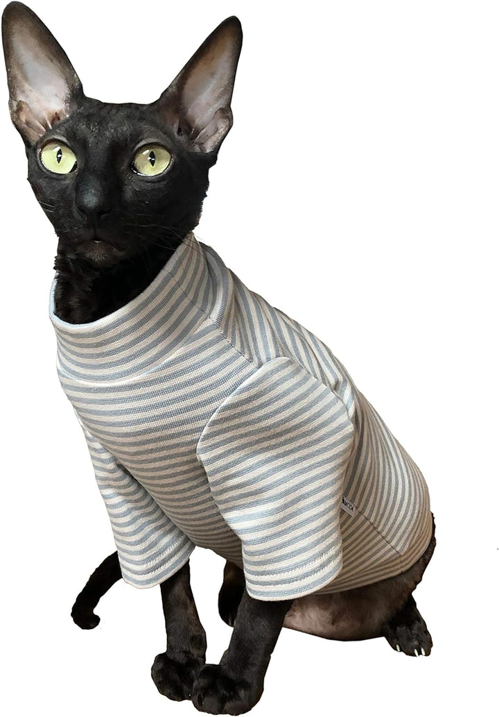 Kotomoda CAT WEAR Baumwoll-T-Shirt, Lange ƒrmel Hellgraue Streifen (XS), XS