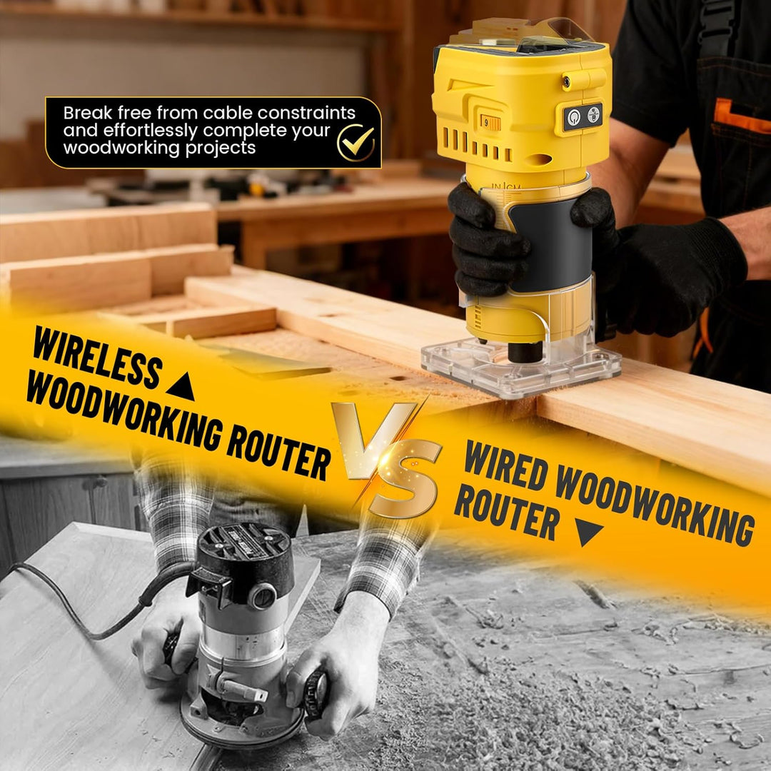 Akku Oberfräse Kompatibel mit Dewalt 21V Akku, Bürstenloser Kantenfräser 30000 U/min, Einhandfräse m