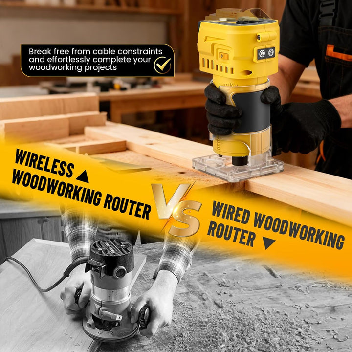 Akku Oberfräse Kompatibel mit Dewalt 21V Akku, Bürstenloser Kantenfräser 30000 U/min, Einhandfräse m