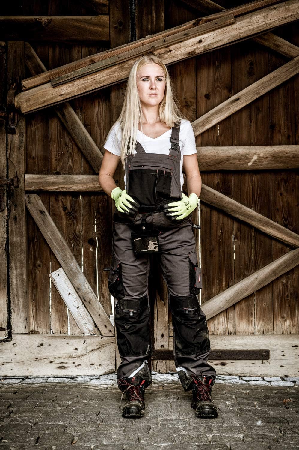 Nitras Motion Tex Pro FX Lange Arbeitshose für Damen/Herren - Latz-Bundhose 27 Grau, 27 Grau