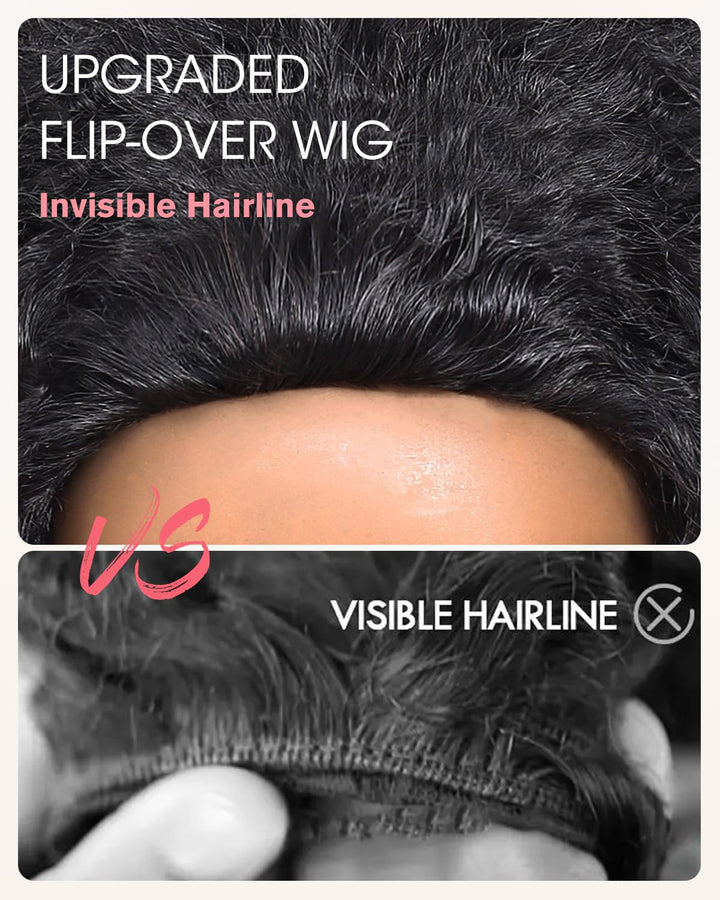 Tunfine Curly Half Wig Echthaar perücke 200 Dichte Water Wave 3 in 1 Seamless Flip Over Wigs Perücke
