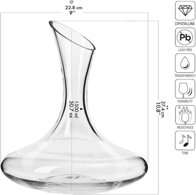 KROSNO Wein-Dekanter Wein-Karaffe | 1500 ML | Set von 1 | Vinoteca Kollektion | Rotwein Dekantierer