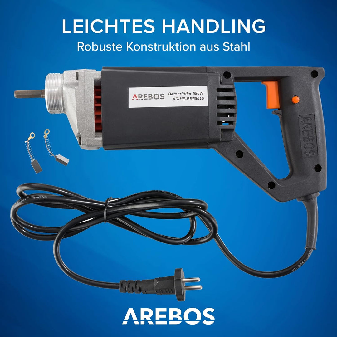 Arebos Betonrüttler | 580 W | Innenrüttler | Handrüttler | Rüttelflasche | Flaschenrüttler | 1,5 m K