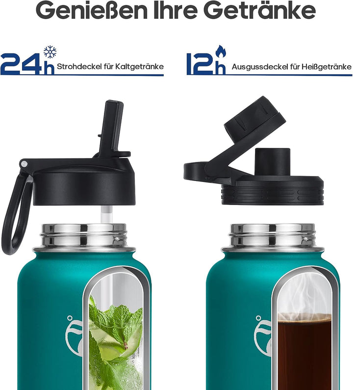 HydroPal Edelstahl Trinkflasche - 750ml, 1L, 1,2L, BPA-Frei, Kohlensäure geeignet, Isolierte Thermos
