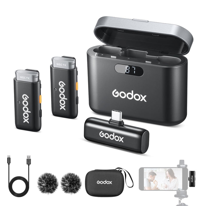 Godox WES 2 KIT2 Lavalier Mikrofon Wireless mit Rauschunterdrückung Kompatibel mit Type-C/Android, 1
