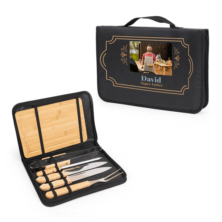 Wanapix | Personalisiertes BBQ-Set | Enthält 6 Ubehörteile (2 Messer, Schärfer, Tranchiermesser,Zang