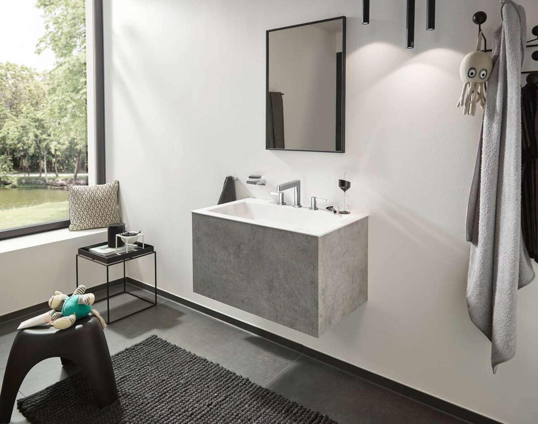 hansgrohe 3-Loch Waschtischarmatur Finoris, Wasserhahn Bad mit Auslauf Höhe 110 mm, mit Push-Open Ab