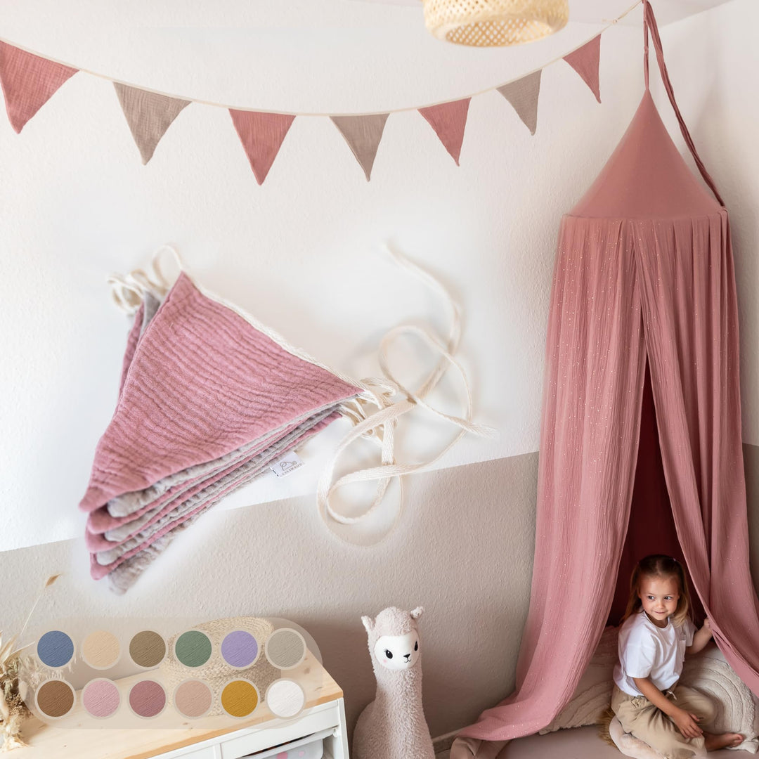 lilimaus Wimpelkette Stoff [Rosa & Beige] - Wimpelkette Kinderzimmer - 100% Baumwolle Handmade Girla