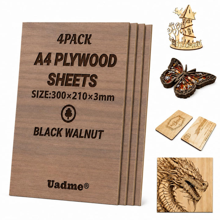 Sperrholzplatte 3mm A4, Lasergravur Rohlinge Holz, 4 Stück Unbehandeltes Holz für Lasergravur, CNC-S