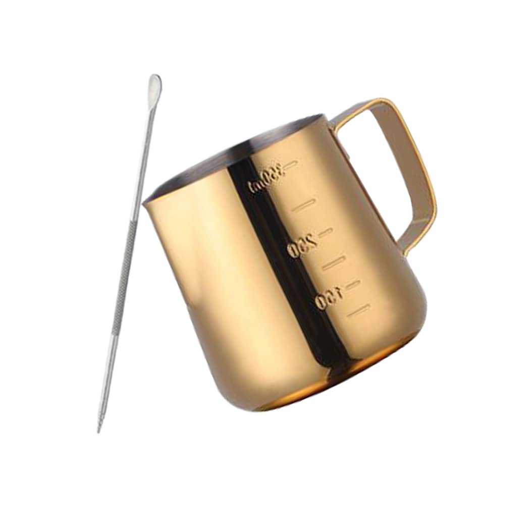 Hoshen Espresso-Krug (350 ml), Edelstahl innen und aussen, Blumen-Zugbecher, Kaffeekunststift, Latte