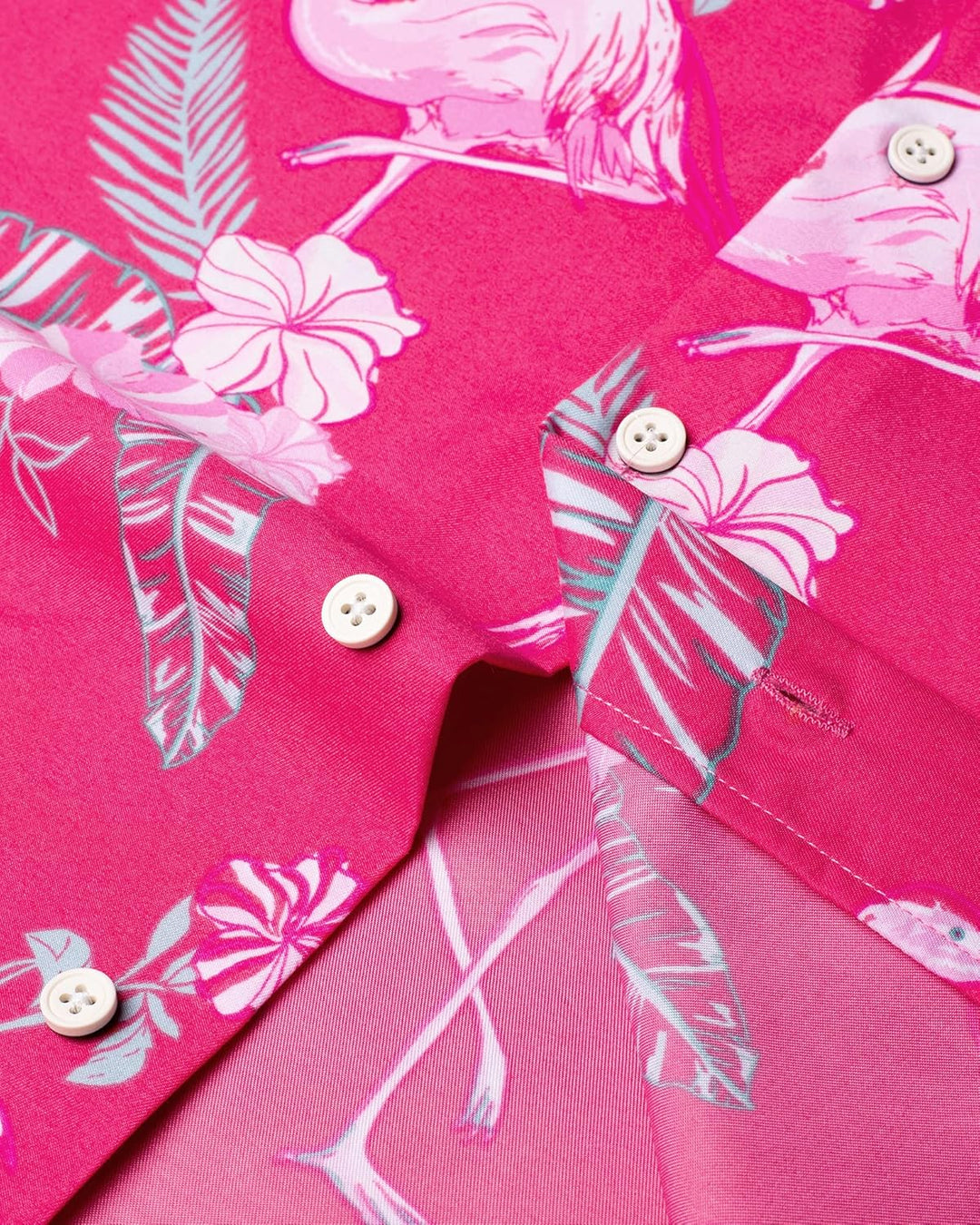 J.VER Herren Hawaiihemd Kurzarm Party Hemd Casual Flamingo Floral Strandhemd Bügelfrei Button Down K