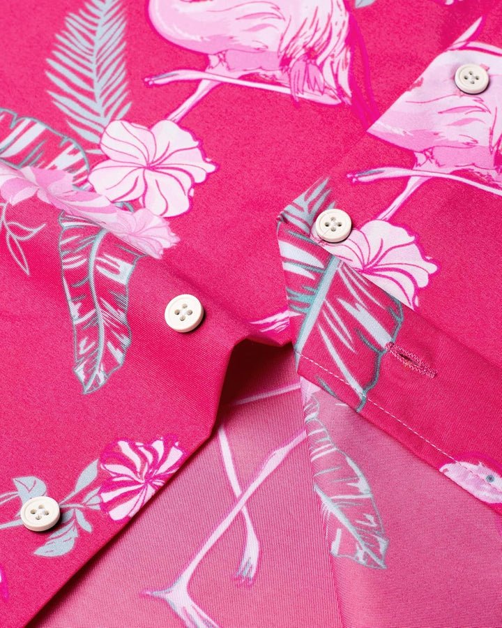J.VER Herren Hawaiihemd Kurzarm Party Hemd Casual Flamingo Floral Strandhemd Bügelfrei Button Down K