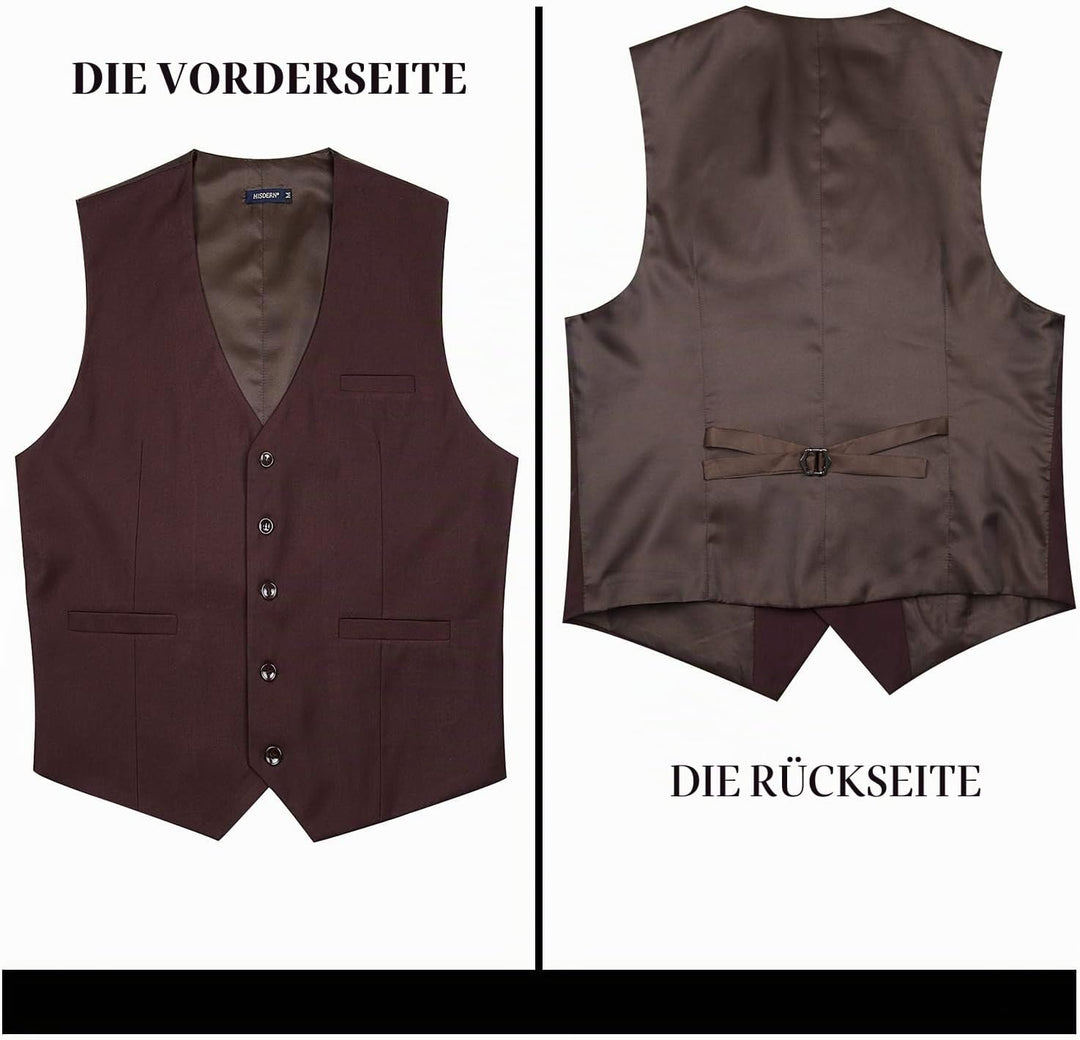 HISDERN Herren Formale Hochzeit Party Weste Baumwolle Einfarbig Weste XL Braun, XL Braun