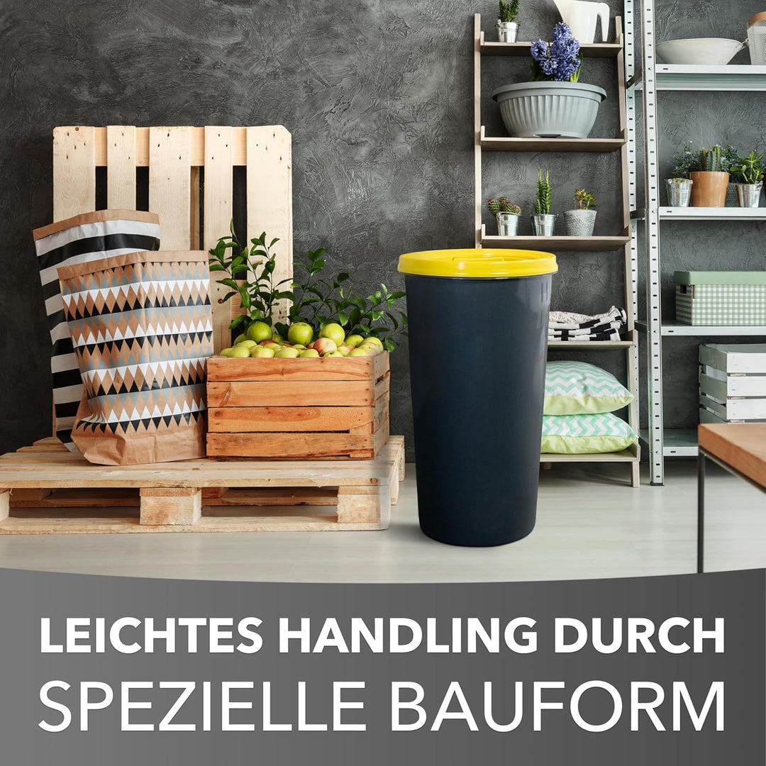 Mülleimer 60l mit geruchsdichtem Deckel (Gelb), Gelber Sack Ständer, Made in Germany, Müllsackstände