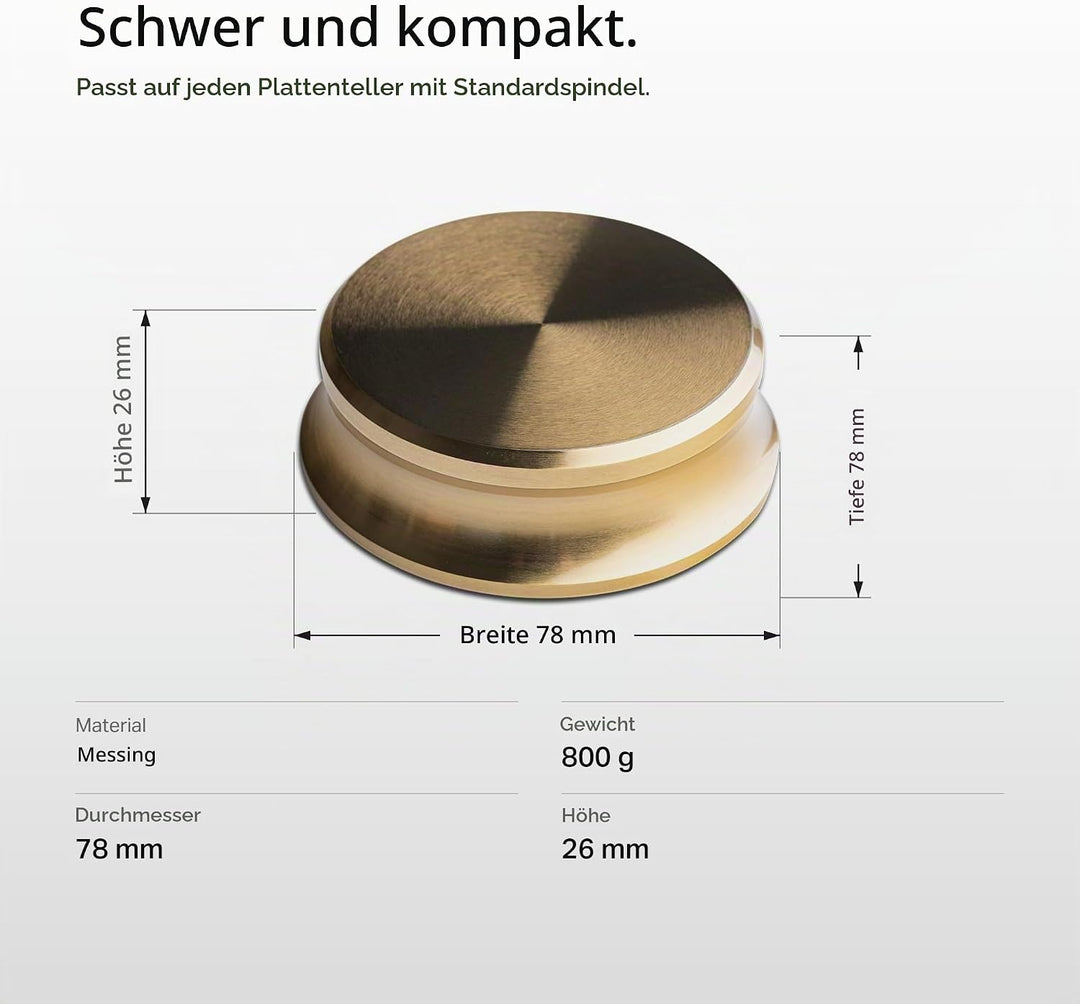 Pro-Ject Record Puck Brass, 800g Schwerer Platten-Puck zum Fixieren von Schallplatten, Messing