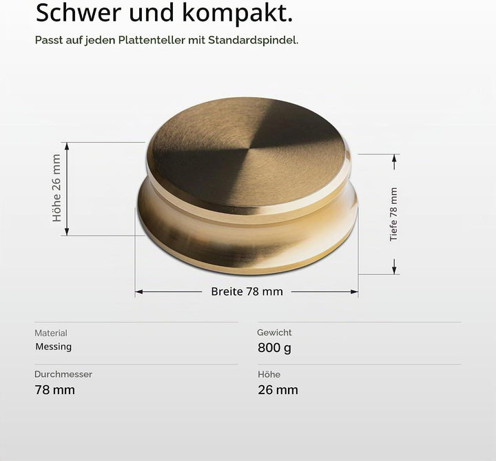 Pro-Ject Record Puck Brass, 800g Schwerer Platten-Puck zum Fixieren von Schallplatten, Messing