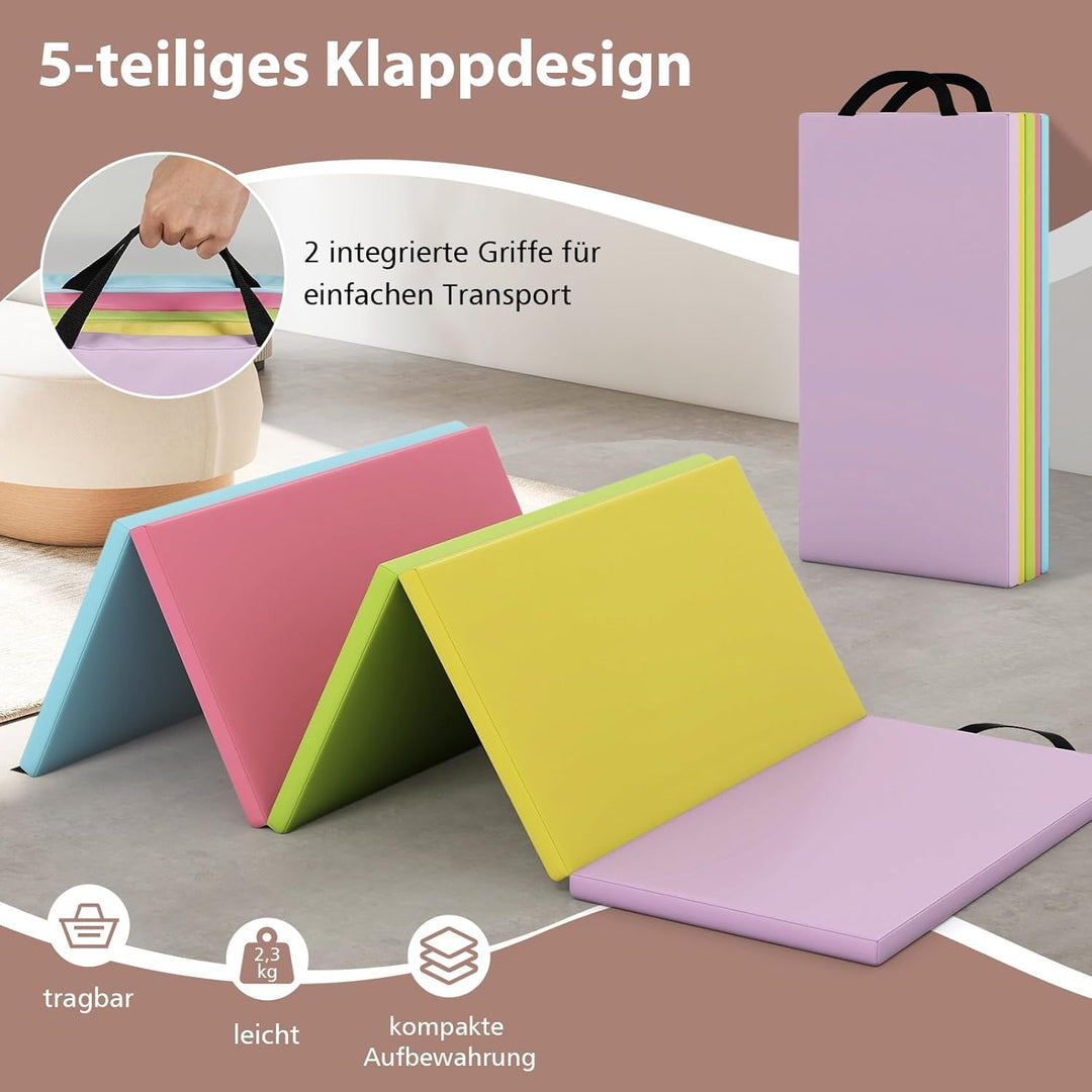 COSTWAY Turnmatte klappbar, 200 x 75cm Weichbodenmatte, Gymnastikmatte 5 fach faltbar mit Tragegriff