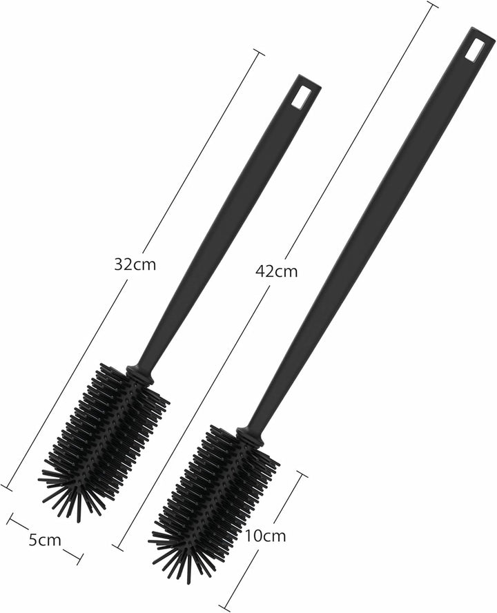 spottle Flaschenbürste Silikon - Reinigungsbürste mit langem Griff - Spülbürste lang & schwarz für G