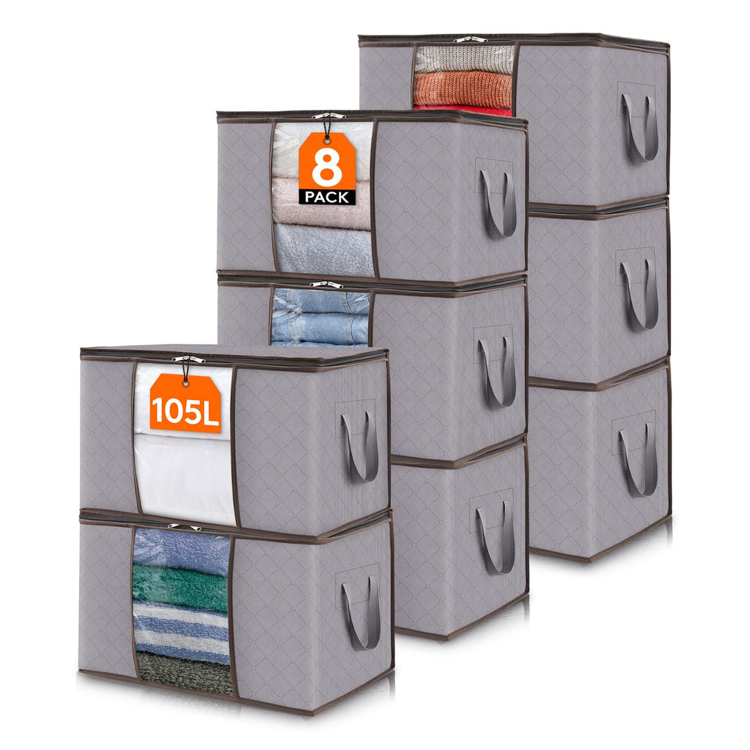 Lifewit 105L Aufbewahrungstasche, Gross Aufbewahrungsbox mit Deckel Kleiderschrank Organizer mit Umz