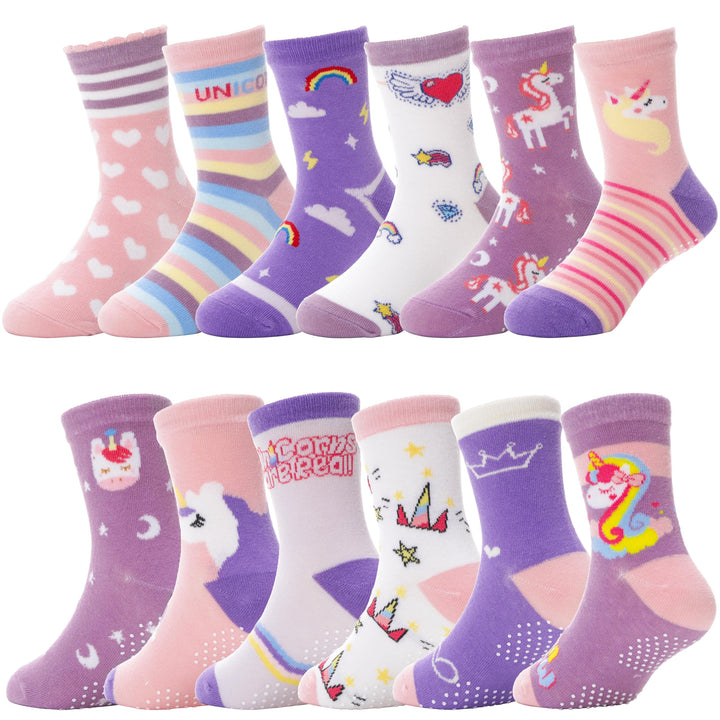 ANTSANG 12 Paare Stoppersocken Kinder Baby Mädchen Socken Anti Rutsch / Rutschfeste Socken Baumwolle