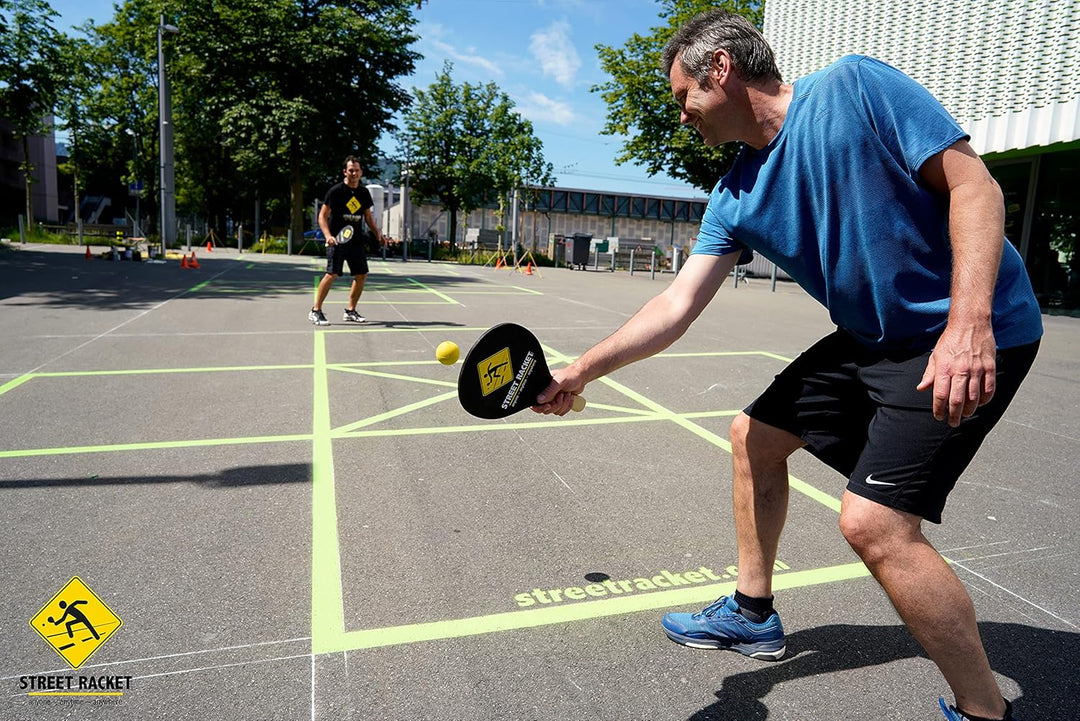 Street Racket Schulset, 24 Holzschläger, 24 Softbälle, Strassenmalkreide zur Spielfeldmarkierung, ve
