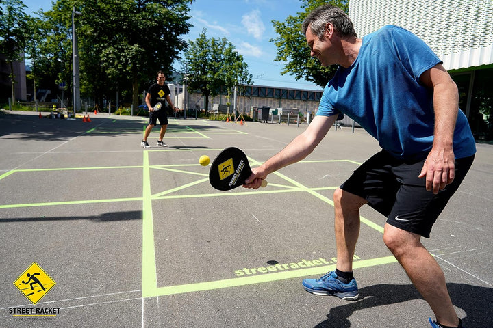 Street Racket Schulset, 24 Holzschläger, 24 Softbälle, Strassenmalkreide zur Spielfeldmarkierung, ve