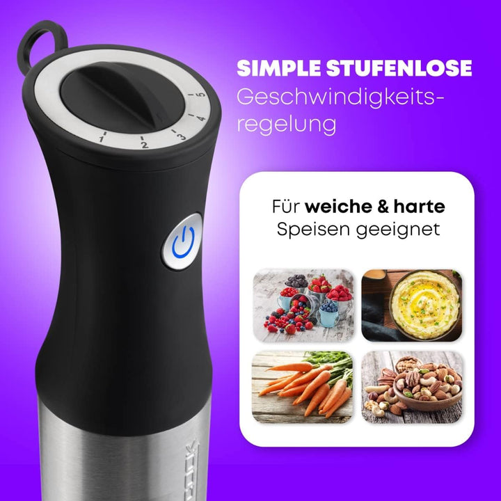 Profi Cook Stabmixer PC-SM 1094 elektrischer Pürierstab mit Edelstahl-Gehäuse und ergonomischen Soft