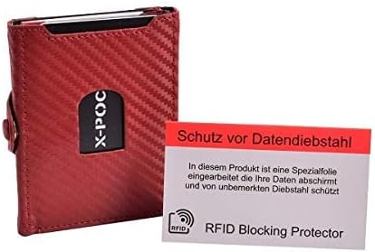 X-POC Kreditkartenetui mit Münzfach aus echten Leder, Karten Portemonnaie, Herren und Damen (rot), R