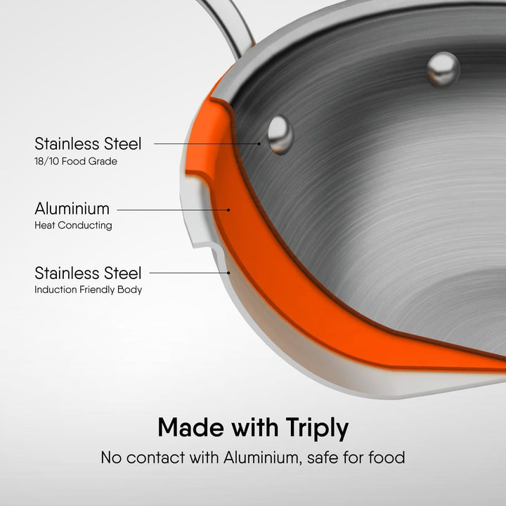 Stahl Artisan Triply Edelstahl-Wok mit Deckel, tiefe Bratpfanne, Induktionsboden, Brat-Wok, Induktio