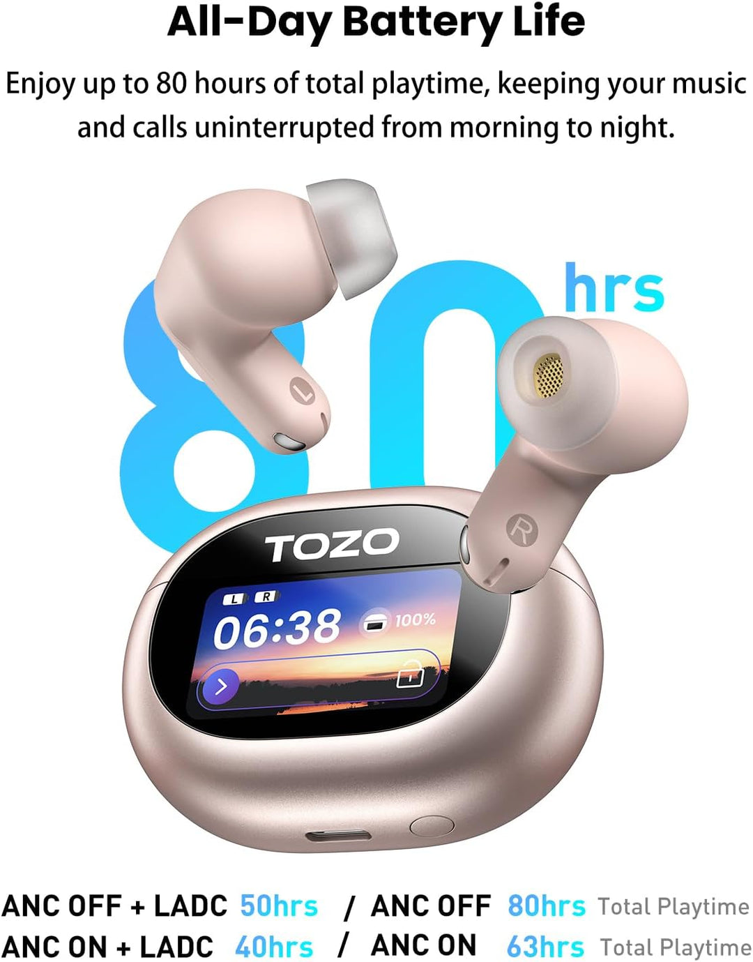 TOZO NC20 Pro Kabellose Bluetooth Kopfhörer mit Smart-Touchscreen, Adaptive Aktive Geräuschunterdrüc