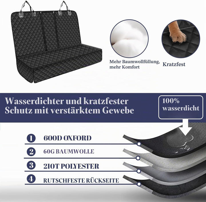 Hundedecke Auto Rückbank, Autoschondecke Hund Rücksitz mit 1 Elastischen Hundesitzgurt, 135x120cm, K