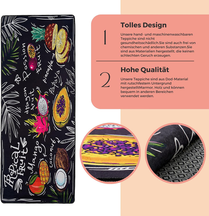 miqna küchenteppich, Gel Läufer, küchenläufer waschbar rutschfest, Modern küchenmatte, schwarz Küche