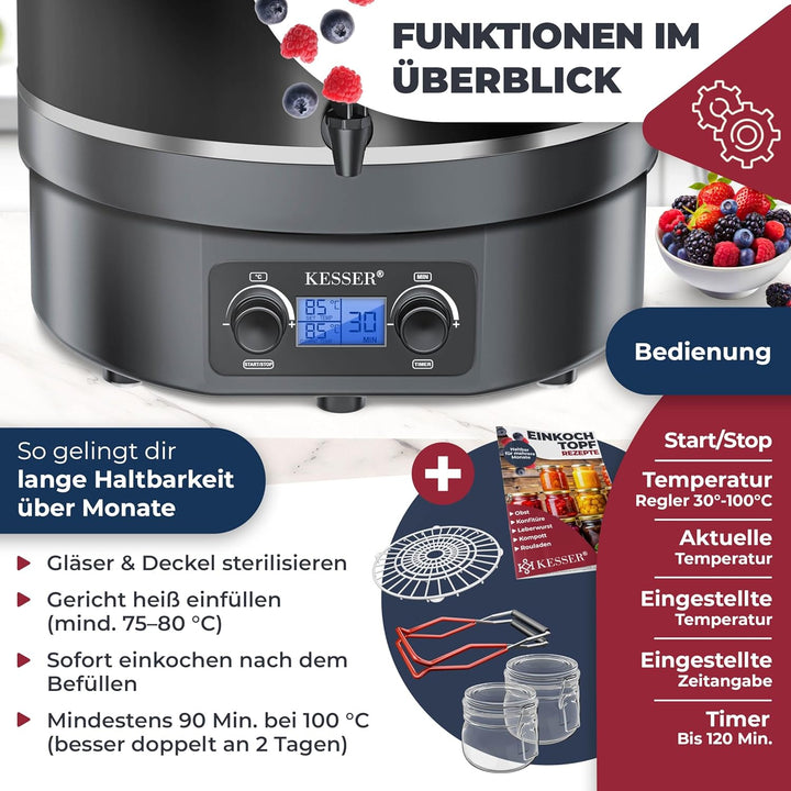 KESSER Einkochautomat 27 Liter Glühweinkocher Glühweinkessel mit Timer 2000 Watt Temperatur von 30-1