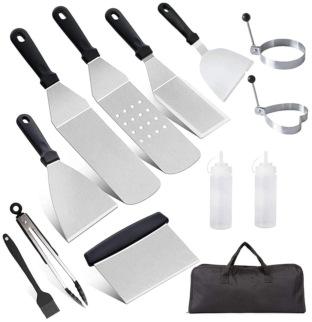 AMZMUKAUP 12Pcs Grillspachtel Set, Grillwender BBQ Werkzeugset Edelstahl mit Tragetasche, Perfektes