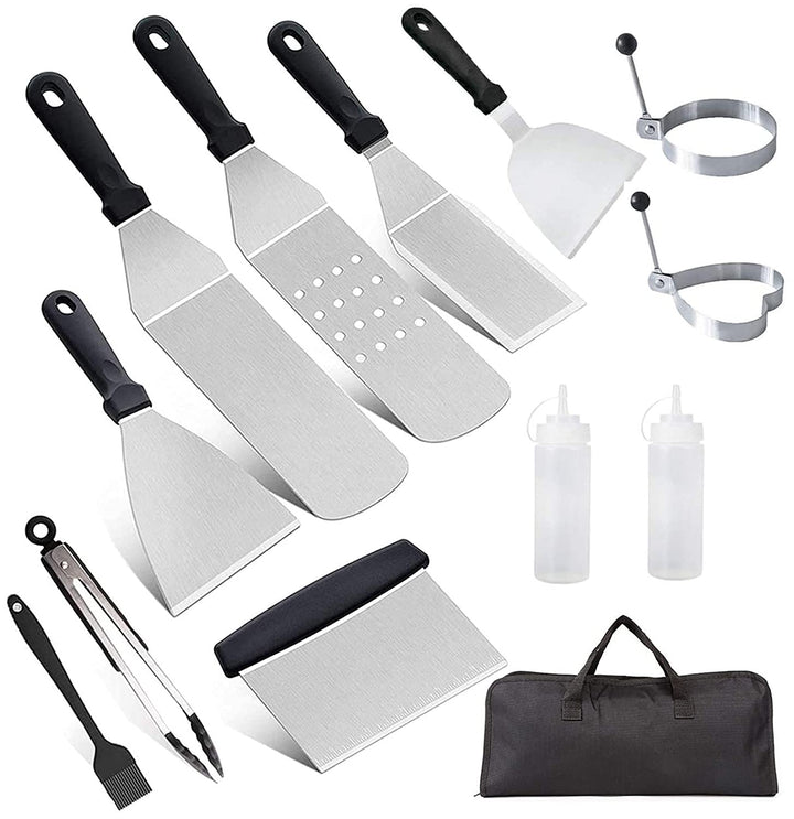 AMZMUKAUP 12Pcs Grillspachtel Set, Grillwender BBQ Werkzeugset Edelstahl mit Tragetasche, Perfektes