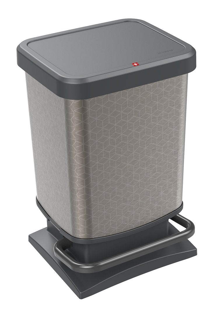 Rotho Paso Mülleimer 20l mit Pedal und Deckel, Kunststoff (PP) BPA-frei, silber hexagon, 20l (29,3 x