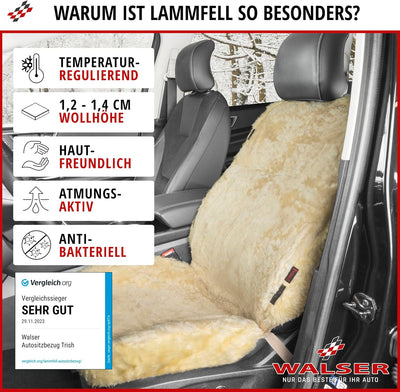 Walser Lammfell Sitzbezug für Auto Trish, Auszeichnung Sehr Gut* Lammfell Autositzbezug, 100% Autosi