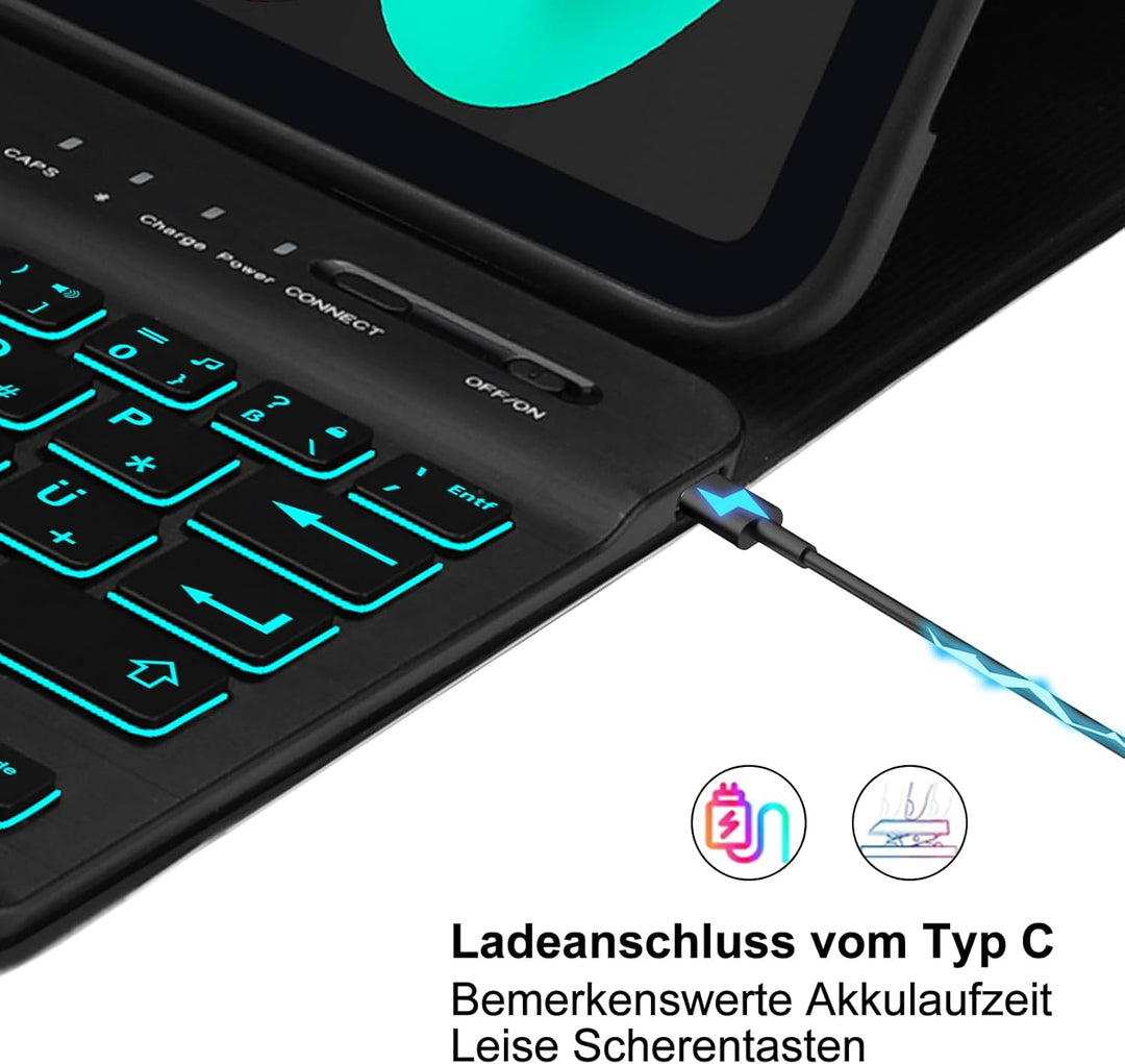 SENGBIRCH Hülle mit Tastatur für iPad Mini 7 (A17 Pro) 8.3" 2024 - QWERTZ Deutsche Beleuchtung Tasta